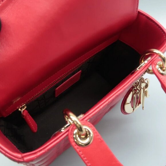 100% Authentic DIOR Lady Red leather Satchel Bag - Picture 9 of 12